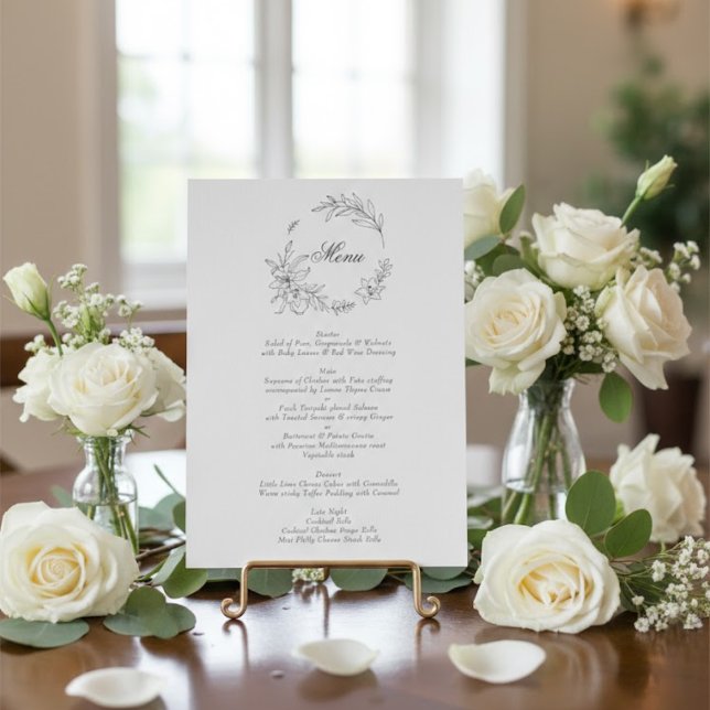 Menu Classic Floral Wreath Monogram Wedding (Criador carregado)