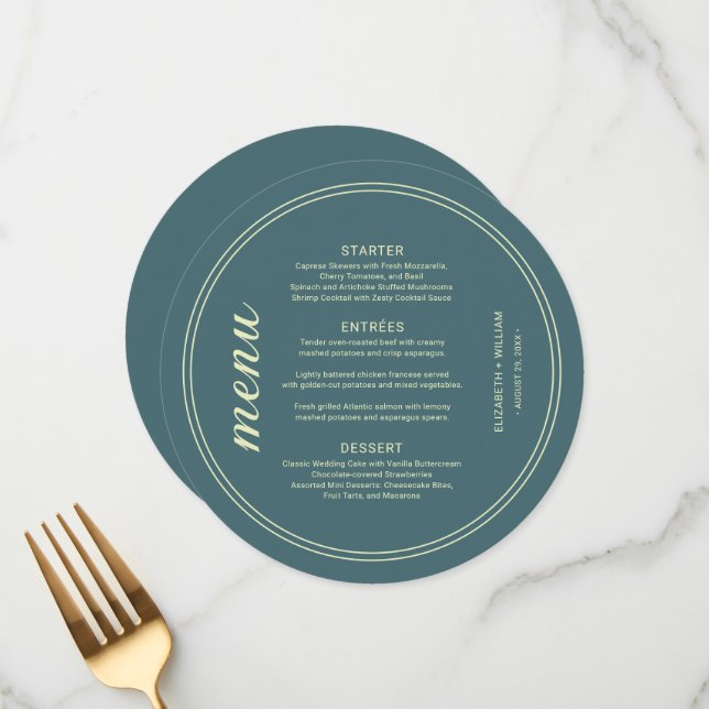 Menu Classic Frame on Marine Blue background, wedding (Frente/Verso In Situ)