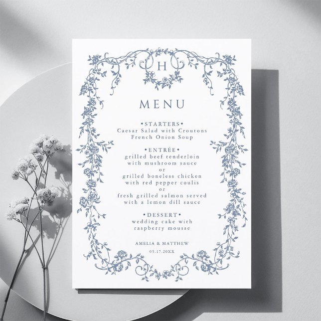 Menu Classic French Victorian Blue Frame Wedding (Criador carregado)