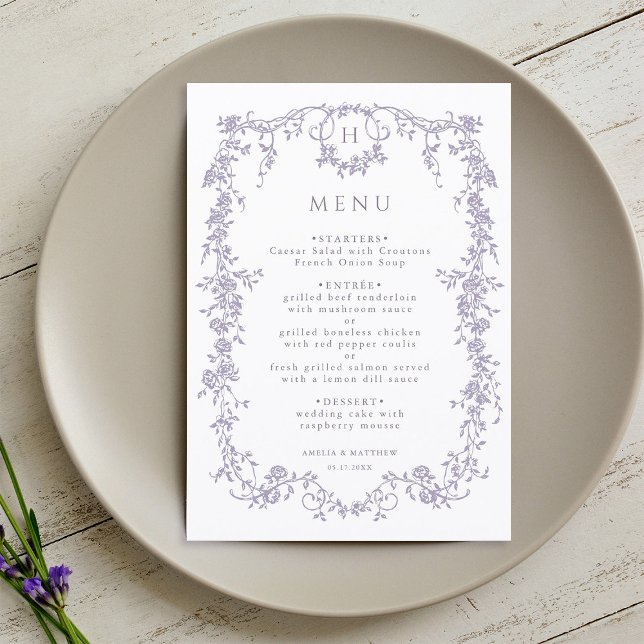 Menu Classic French Victorian Lavender Frame Wedding (Criador carregado)