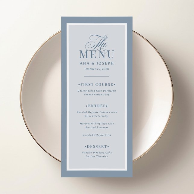 Menu Classic Luxe | Dusty Blue Border Wedding (Criador carregado)