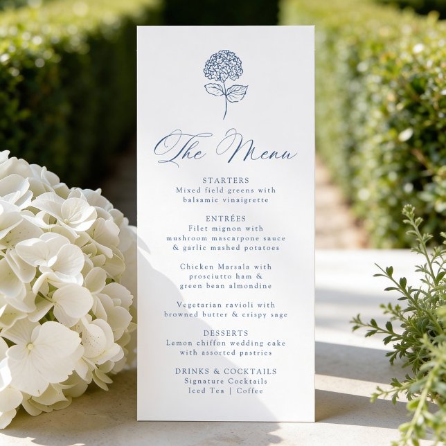 Menu Classic Navy Hydrangea Wedding (Criador carregado)