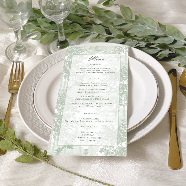 Menu Classic Sage Green Landscape Toile Wedding (Criador carregado)