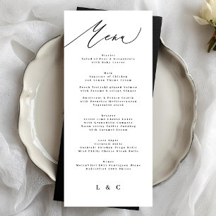 Menu Clássica Caligrafia Branca Negra Elegante