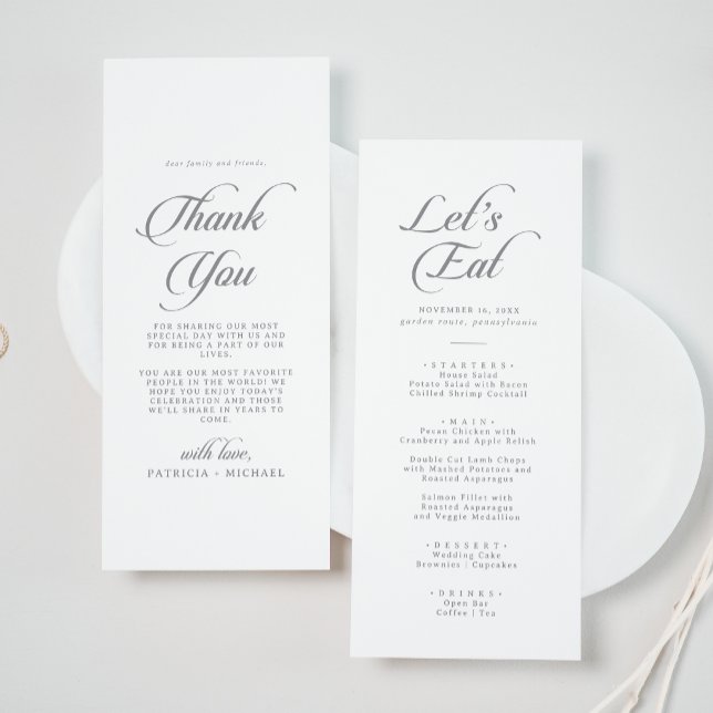 Menu Clássica Caligrafia Chic Obrigado e Casamento (Criador carregado)