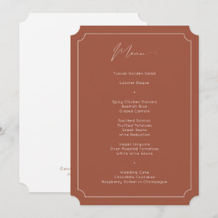 Menu Clássica Caligrafia Formal Terracotta Casamento