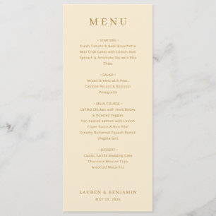 Menu Clássico Cardápio de Casamento Elegante Bege