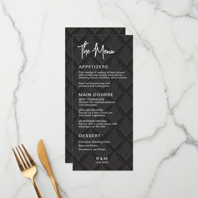 Menu Clássico Casamento Elegante Preto e Branco (Frente/Verso In Situ)