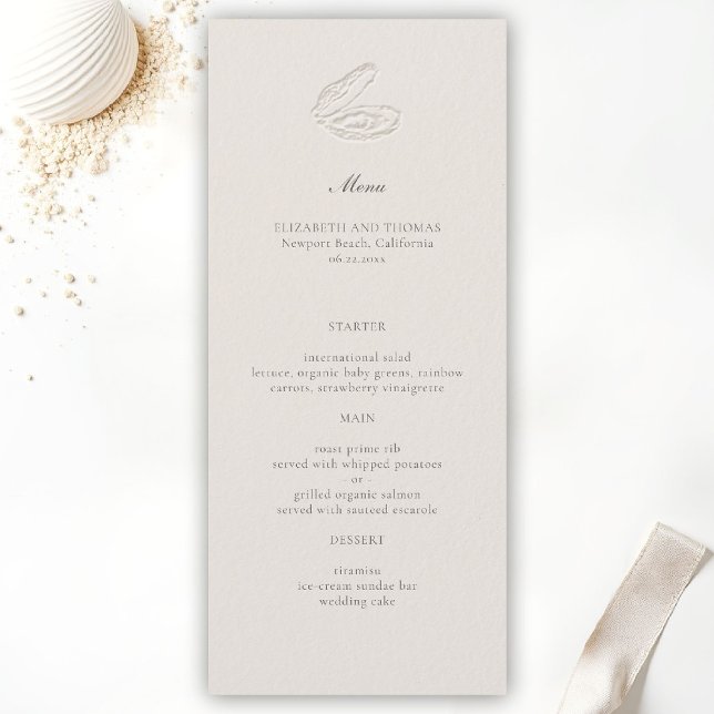 Menu Clássico Casamento Náutico Costeiro Ecru (oyster wedding menu coastal nautical formal traditional modern classic ecru elegant black tie yacht)