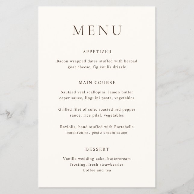 Menu Clássico de Casamento de Orçamento Elegante d (Frente)