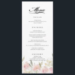 Menu Clássico de Casamento Floral Rosa<br><div class="desc">Projetado para combinar com a nossa coleção de casamentos Clássicos Rosa Rosa-Rosa Clássico,  com coloração aquosa,  este design de lado duplo apresenta uma estrutura floral e os itens do menu de casamento. Personalize com suas próprias seleções e cores de refeições.</div>