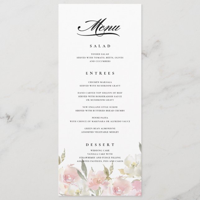 Menu Clássico de Casamento Floral Rosa (Frente)