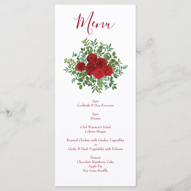 Menu Clássico Elegante de Casamento de rosa vermelha (Frente)