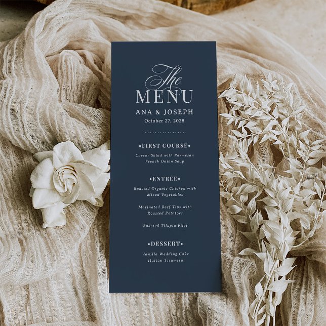 Menu Clássico Luxo | Casamento Azul Marinho Elegante (Criador carregado)