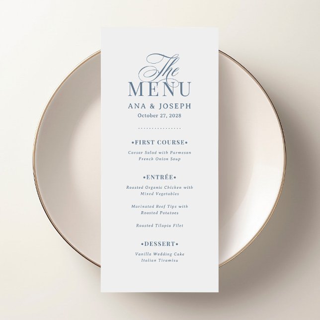 Menu Clássico Luxo | Casamento Branco e Azul Poeira (Criador carregado)