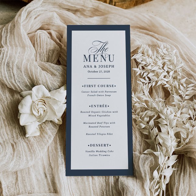 Menu Clássico Luxo | Casamento com Borda Azul Marinho e (Criador carregado)