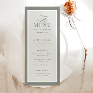 Menu Clássico Luxo   Elegante Borda Verde Oliva Casamen