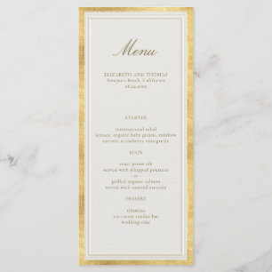 Menu Clássico Moderno Casamento Formal Dourado Ecru Ele