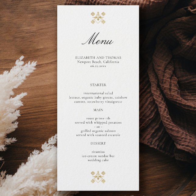 Menu Clássico Moderno Formal Dourado Lys Marfim Casamen (formal traditional wedding menu modern classic gold ivory deco ballroom calligraphy)