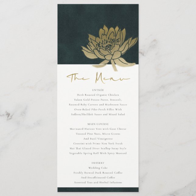MENU CLASSY DOURADO EMERALD GREEN LOTUS FLORAL WEDDING (Frente)