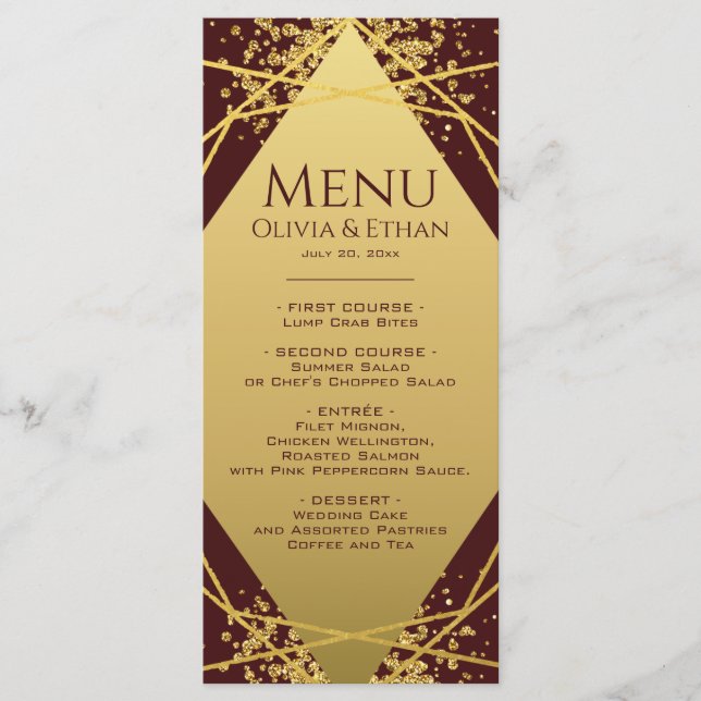 Menu Clasy Dourado Geométrico na Borgonha (Frente)