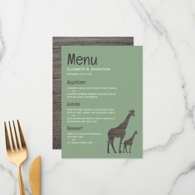 Menu Clay Safari Giraffe, Casamento Russo (Frente/Verso In Situ)