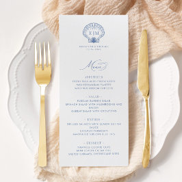Menu Coastal Blue Beach Shell Monogram Wedding
