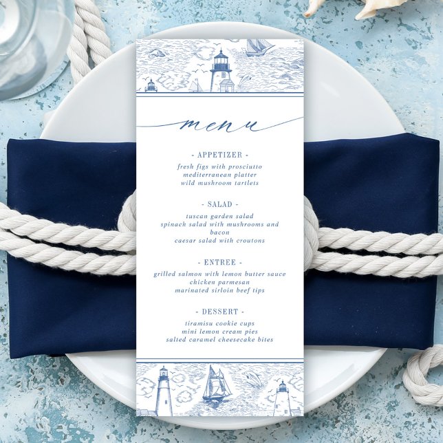 Menu Coastal Lighthouse Blue Toile Wedding (Criador carregado)