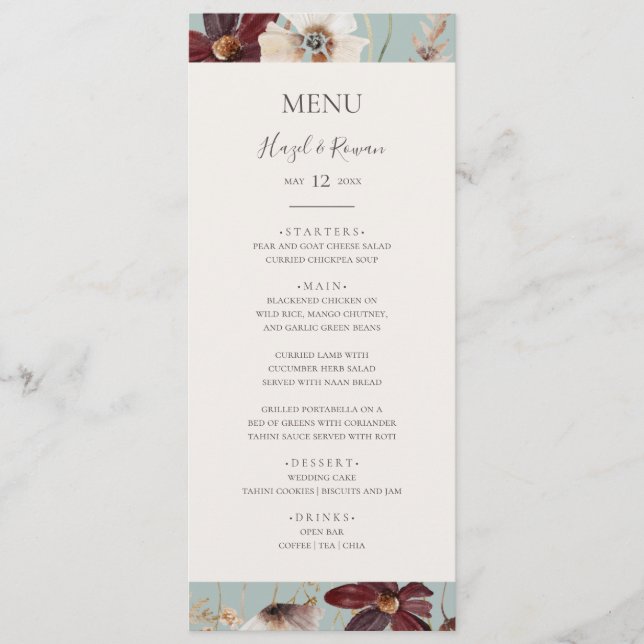 Menu Cobre Burgundy | Janto Teal Wedding (Frente)