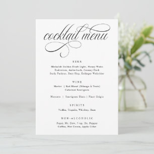 Menu Cocktail de Casamento de Luxo da Caligrafia E