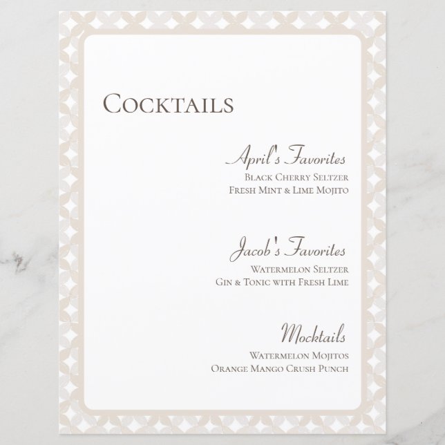 Menu Cocktail Personalizável Boho Wedding 8.5X11 (Frente)
