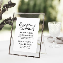 Menu Cocktails de Assinatura de Casamento Branco Preto