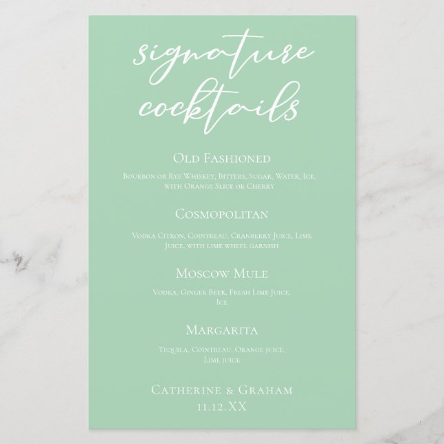 Menu Cocktails de Assinatura de Casamento Branco V (Frente)