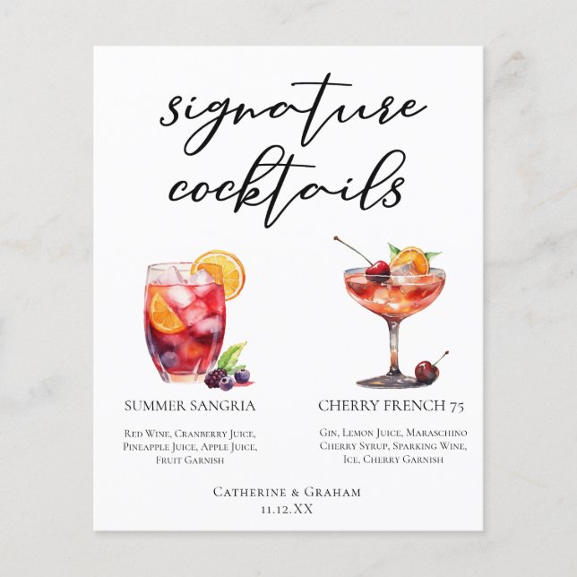 Menu Cocktails de Assinatura de Casamento de Fruta (Frente)