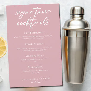 Menu Cocktails de Assinatura de Casamento Rosa-Ros