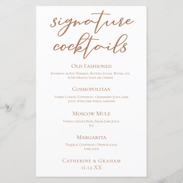 Menu Cocktails de Assinatura de Casamento Sienna B (Frente)