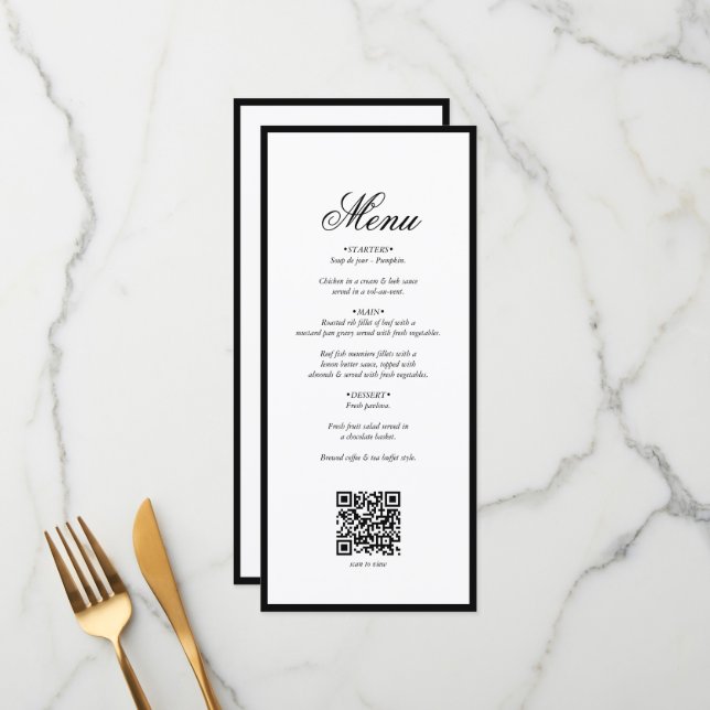 Menu Código QR de Casamento de Casamento de Monograma B (Frente/Verso In Situ)