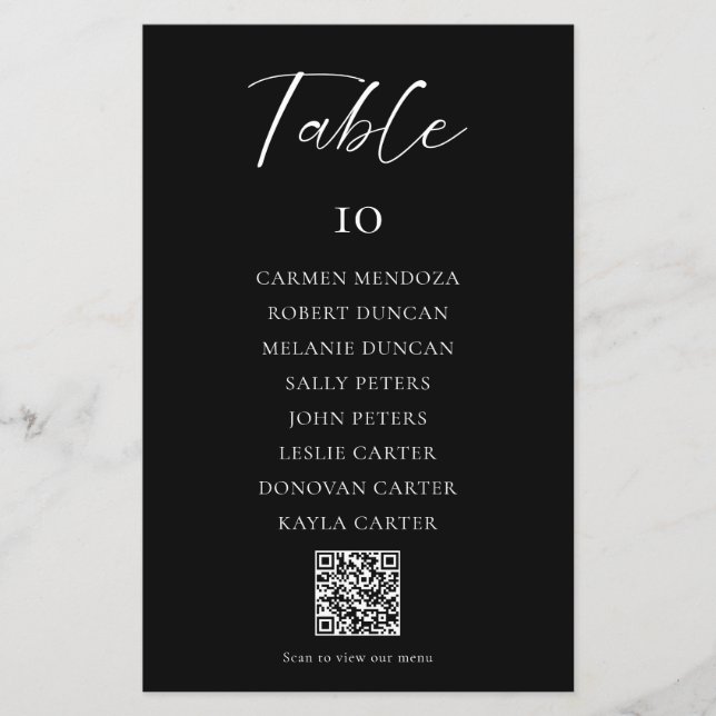 Menu Código QR do Gráfico de Casamento Preto (Frente)