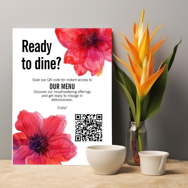 Menu Código QR Red Anemone Dreamscape Casamento (Stunning QR code Red Anemone Dreamscape Wedding Menu with custom text at the back.)