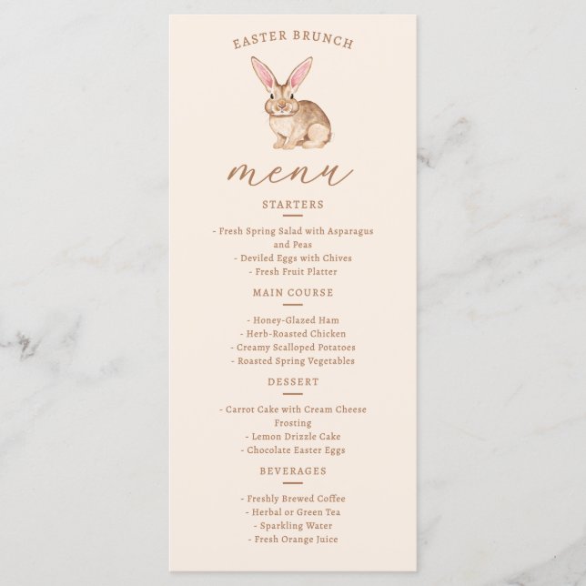 Menu Coelho de Aquarela Marrom Com Orelhas Em Bege de P (Frente)