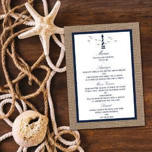 Menu Coleção de Casamento de Burlap, Farol Náutico
