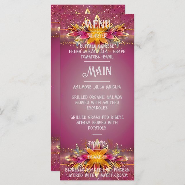 Menu Coleção de Casamento de Elegância Floral Rosa (Frente/Verso)