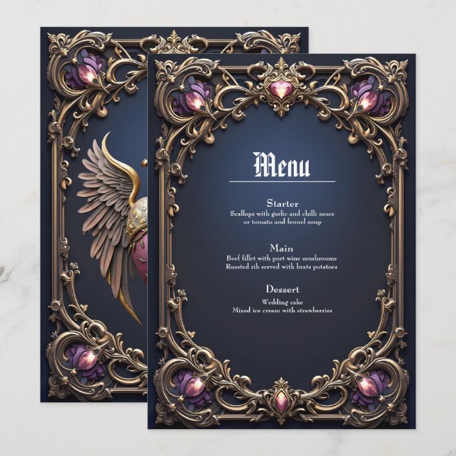Menu Coleção de Casamento Gótico Vitoriano (Frente/Verso)