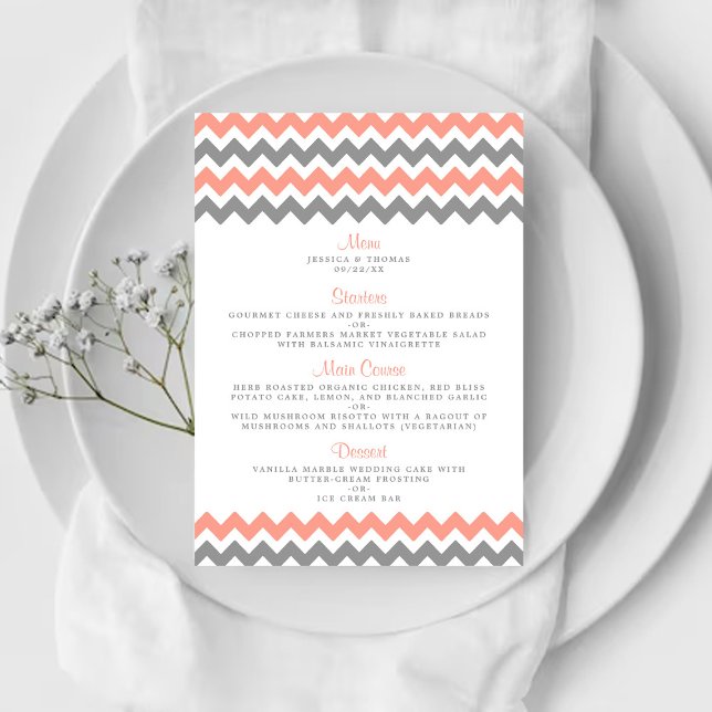 Menu Coleção de Casamento Moderno Chevron - Rosa e Cinz (Criador carregado)