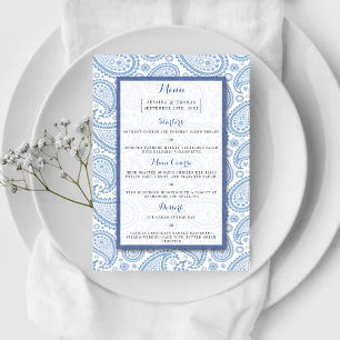Menu Coleção de Casamentos de Paisley Moderno - Azul