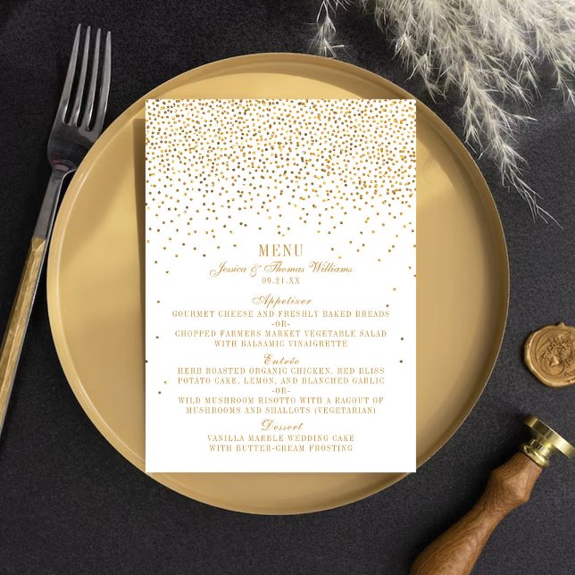 Menu Coleção de Casamentos Vintage Glam Dourado Confett (Criador carregado)