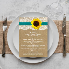 Menu Coleção Kraft, Lace & Sunflower - Teal