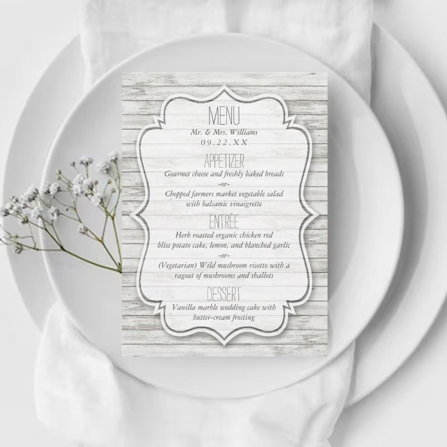 Menu Coleção Náutica de Casamento de Madeira de Praia d (Criador carregado)