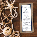 Menu Coleção Náutica De Casamentos De Burlap De Farol<br><div class="desc">Celebre em estilo com estes cartões de cardápio de na moda e muito modernos. Esta design é fácil de personalizar com a sua redação de eventos especiais e os seus convidados ficarão entusiasmados quando virem estes menus fabulosos.</div>