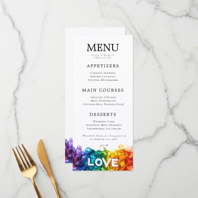 Menu 🌈 + Com adorável texto LGBTQ Pintado com Amor (Frente/Verso In Situ)